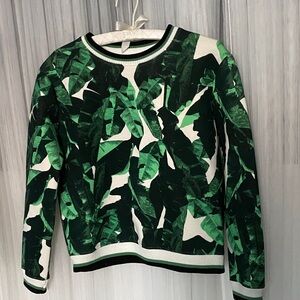 Maison Cinqcent Green Banana Leaves Print Top on white background! Size S